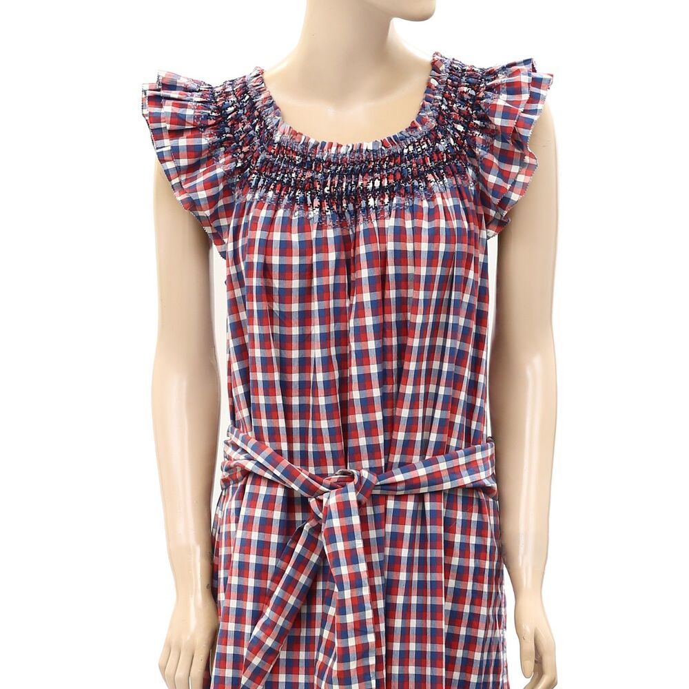 The Great The Holly Knoll Maxi Dress Smocked Plaid Printed Short Sleeve L 286111 - Picture 11 of 12